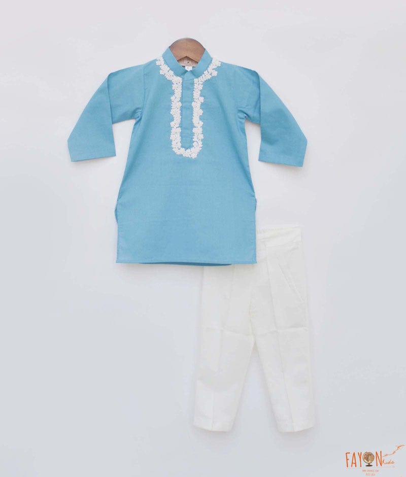 Blue Kurta with Dori Work Embroidery Pant for Boys