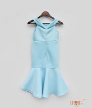 Blue Lycra Fish Cut Dress for Girls