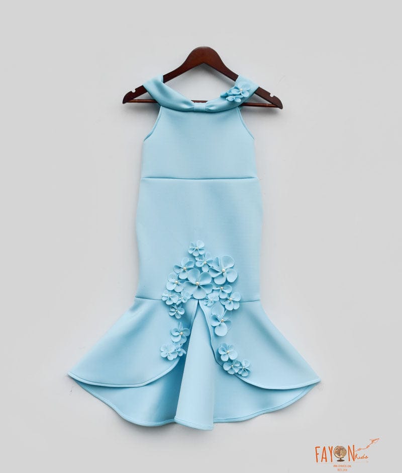 Fayon Kids Blue Lycra Fish Cut Dress for Girls
