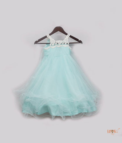 Fayon Kids Blue Net Frock with Pearls for Girls