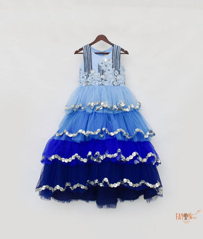 Fayon Kids Blue Net Layers Gown for Girls