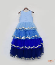 Blue Net Layers Gown for Girls