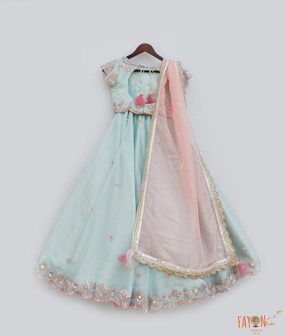 Blue Organza Embroidery Lehenga with Choli Organza Dupatta for Girls