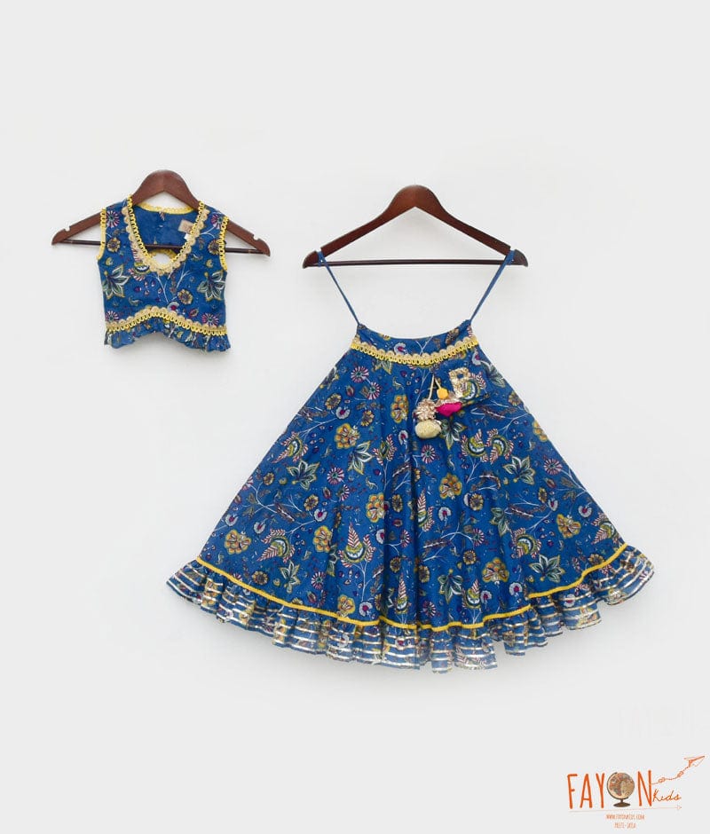 Fayon Kids Blue Print Lehenga Choli for Girls