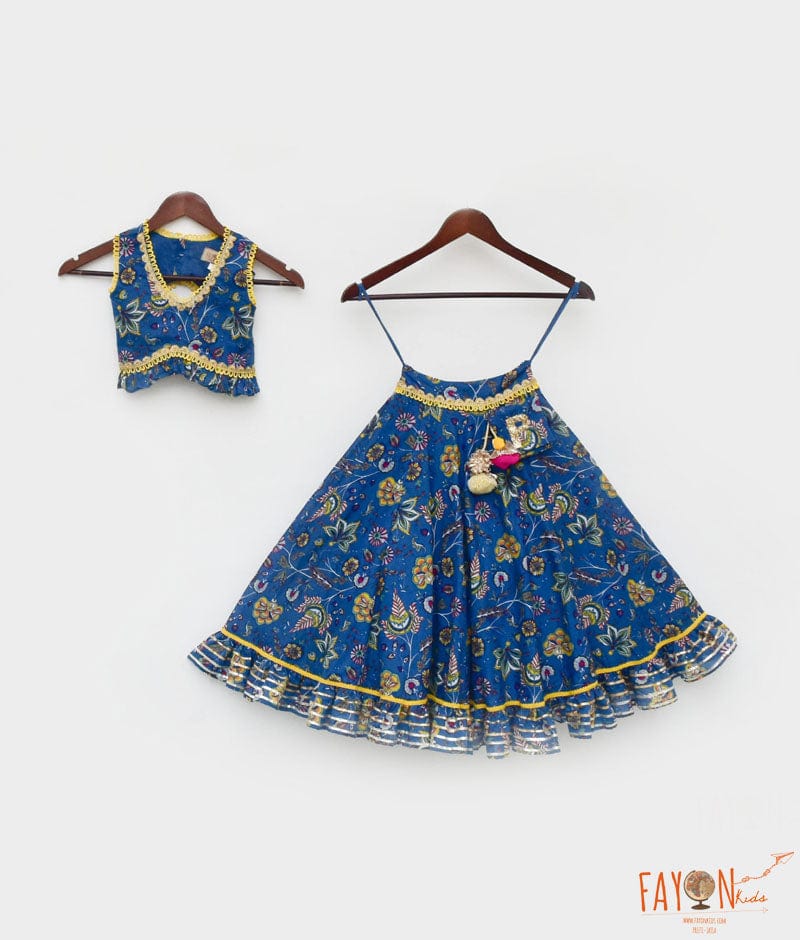 Blue Print Lehenga Choli for Girls