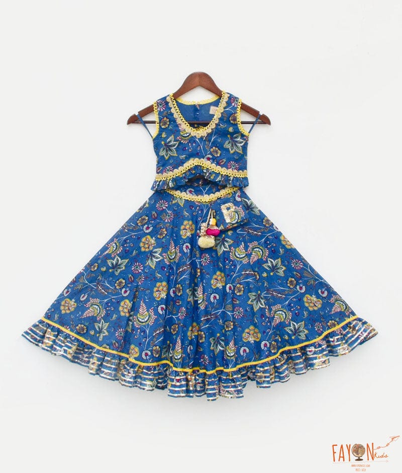 Fayon Kids Blue Print Lehenga Choli for Girls