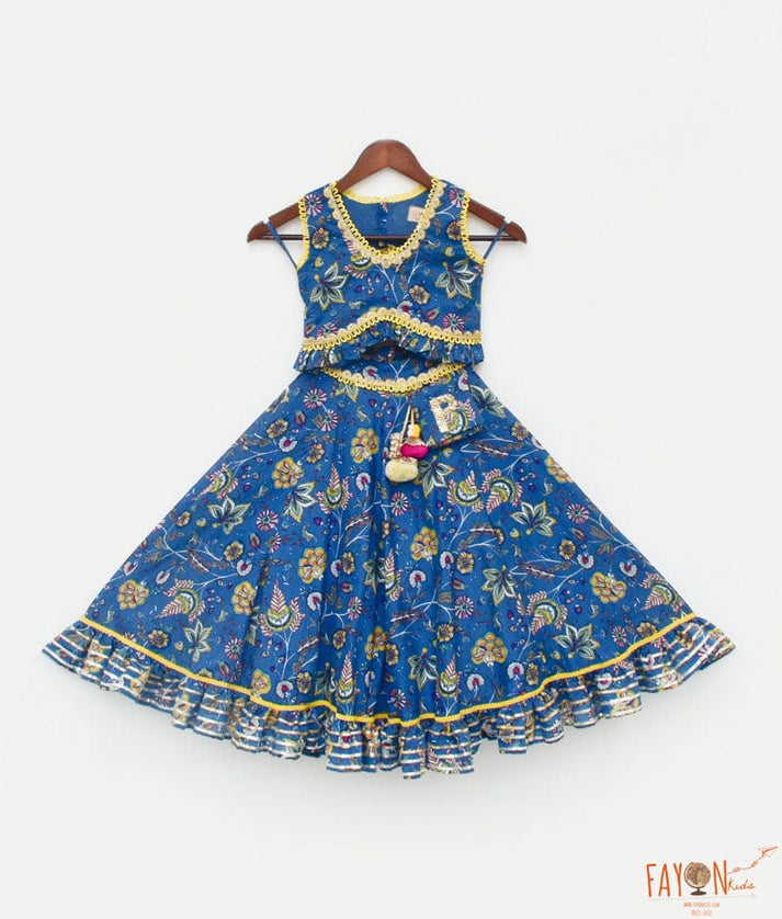 Blue Print Lehenga Choli for Girls