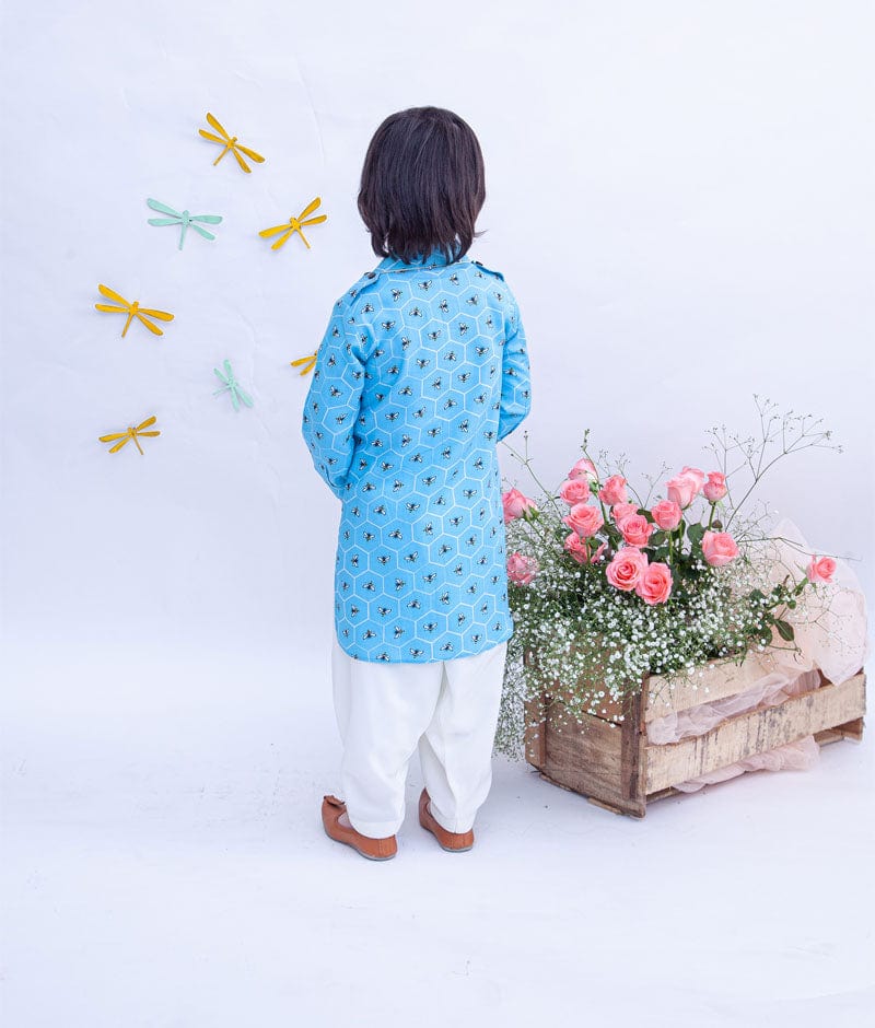 Blue Printed Kurta with Salwar for Boys