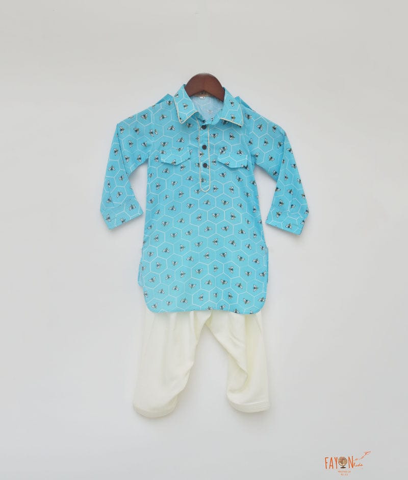 Blue Printed Kurta with Salwar for Boys