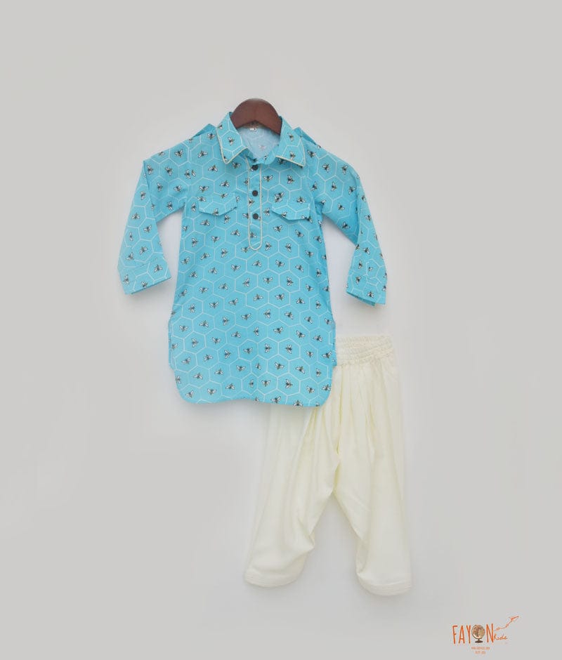 Blue Printed Kurta with Salwar for Boys