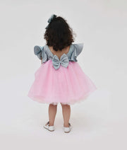 Blue Shimmer Pink Glitter Net Frock for Girls