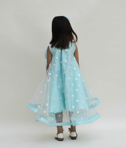 Fayon Kids Blue Star Net High Low Dress for Girls