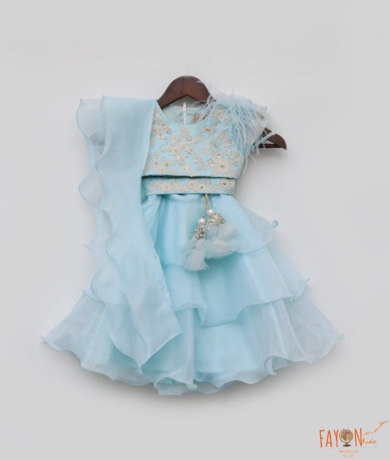 Blue Thread Embroidery Choli and Blue Organza Lehenga Dupatta for Girls