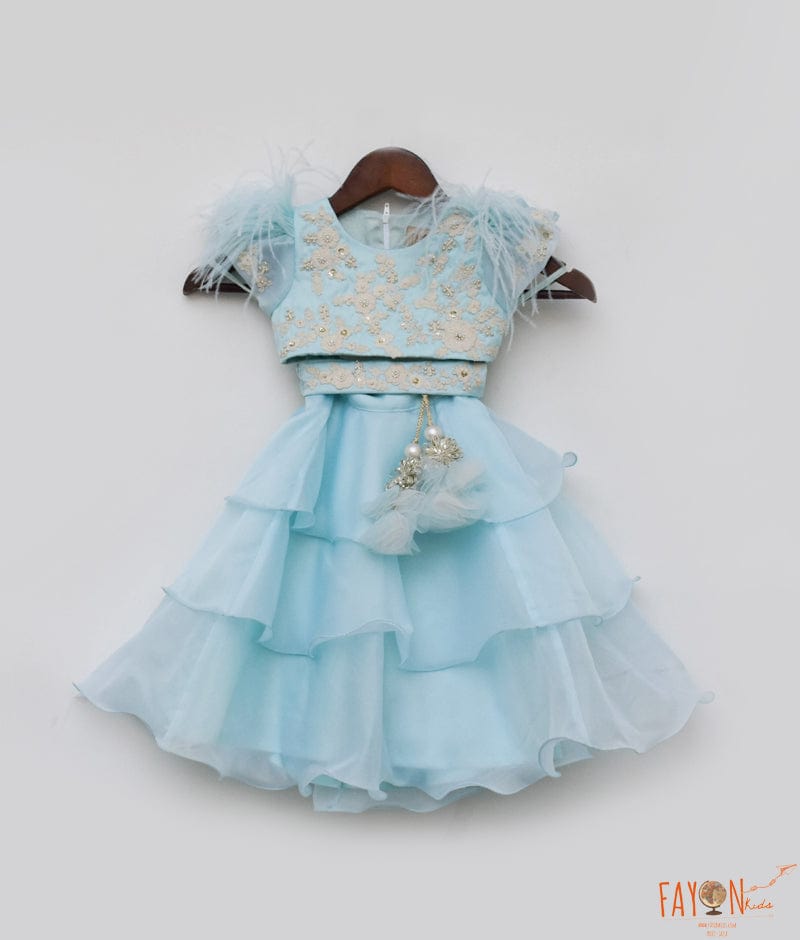 Blue Thread Embroidery Choli and Blue Organza Lehenga Dupatta for Girls