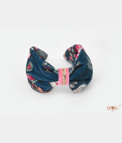 Fayon Kids Blue Velvet Printed Hairband for Girls