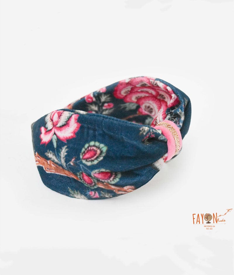 Fayon Kids Blue Velvet Printed Hairband for Girls