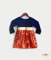 Blue Velvet Red Sequins Dress for Girls