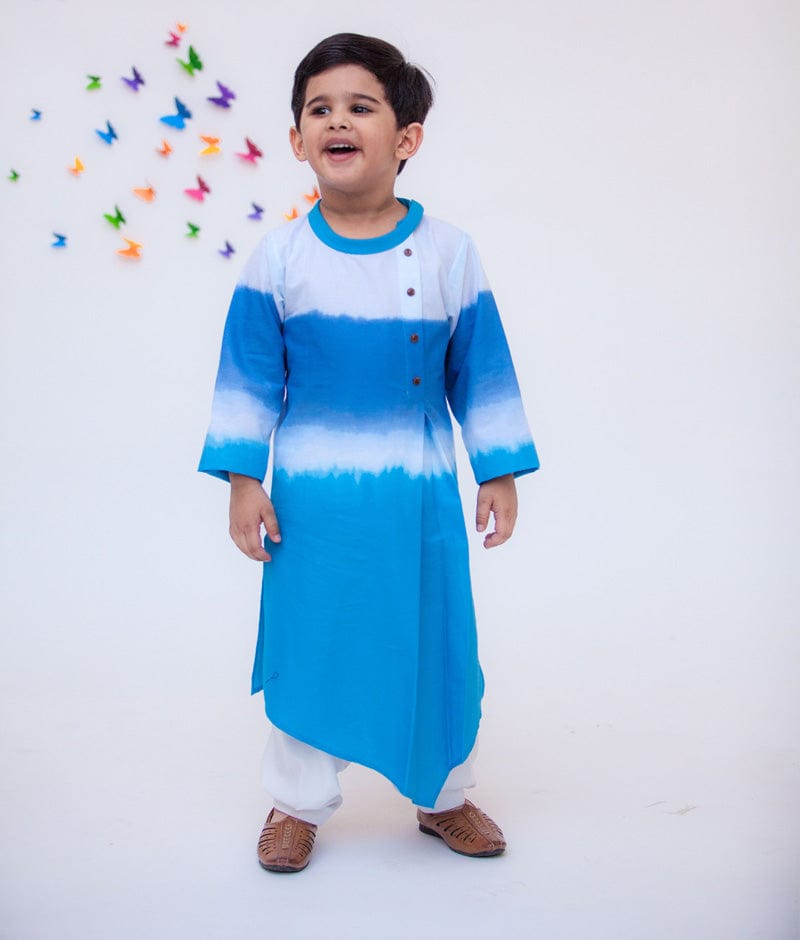 Fayon Kids Blue White Kurta with Crape Salwar for Boys