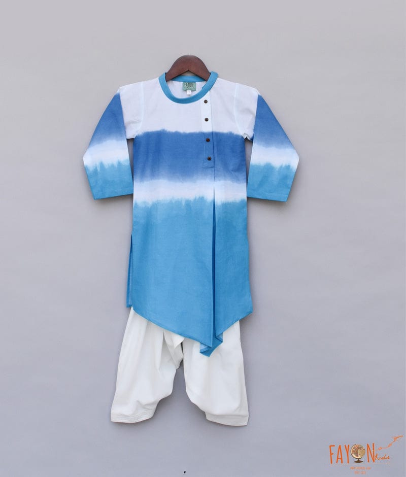 Fayon Kids Blue White Kurta with Crape Salwar for Boys