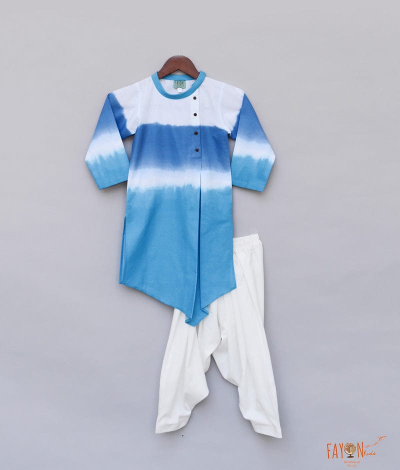 Fayon Kids Blue White Kurta with Crape Salwar for Boys