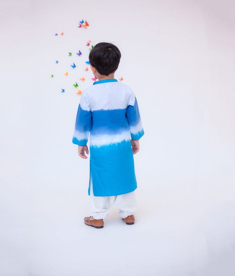 Fayon Kids Blue White Kurta with Crape Salwar for Boys