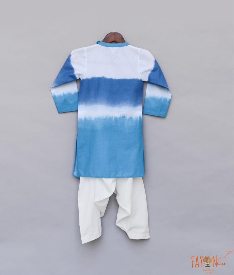 Fayon Kids Blue White Kurta with Crape Salwar for Boys