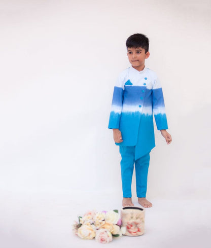 Fayon Kids Blue White Shaded Ajkan with Pant for Boys