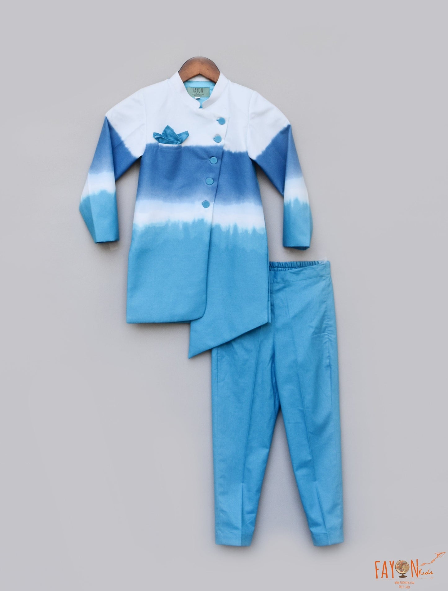 Fayon Kids Blue & White Tie & Dye Ajkan Blue Pants Set for Boys