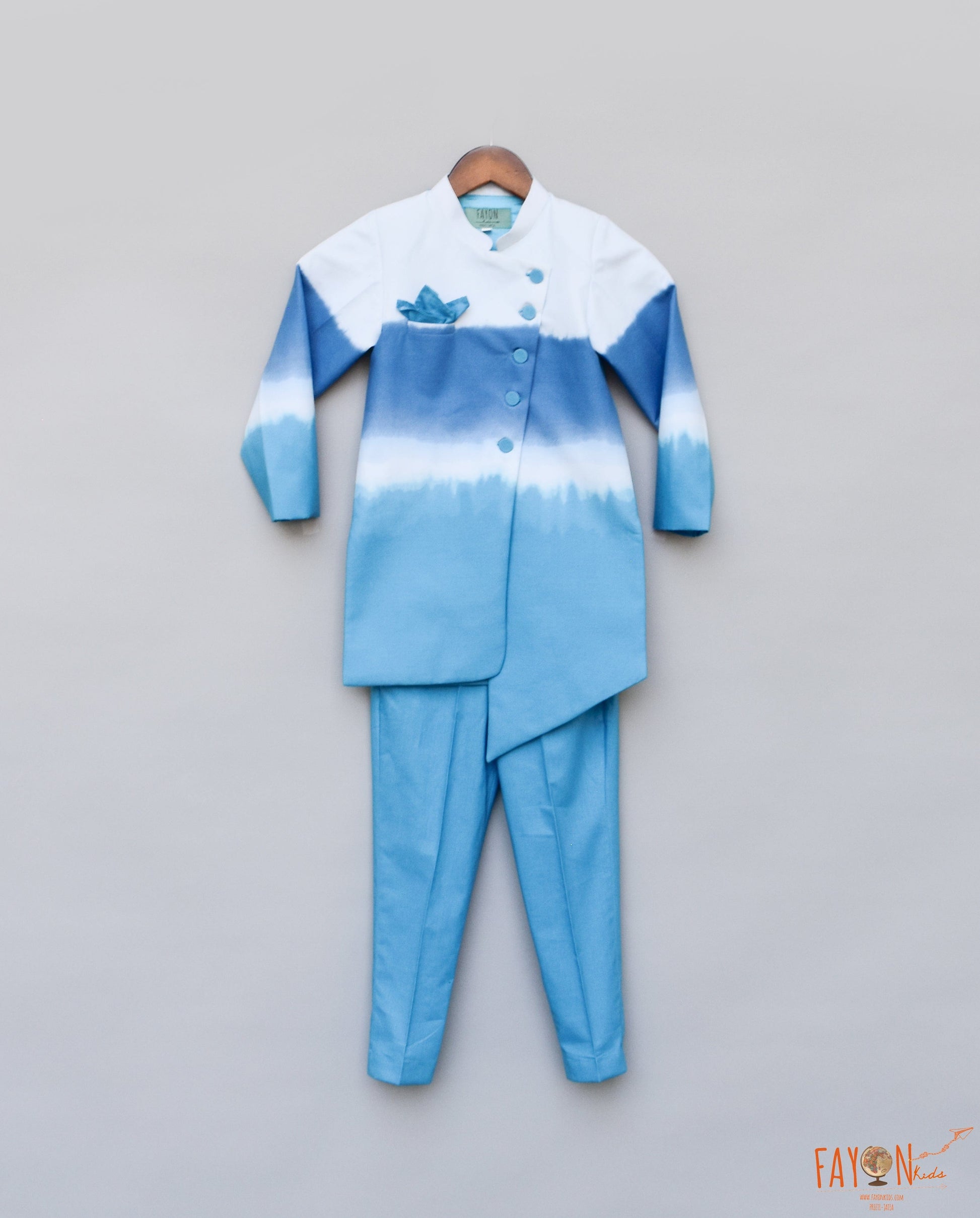 Fayon Kids Blue & White Tie & Dye Ajkan Blue Pants Set for Boys