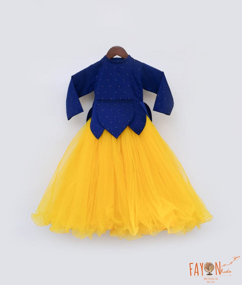 Fayon Kids Blue Yellow Net Gown for Girls