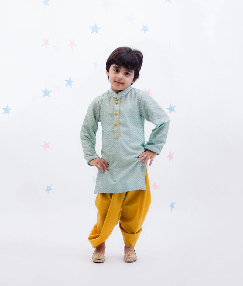 Fayon Kids Blue Zig Zag Gota Kurta with Yellow Dhoti for Boys