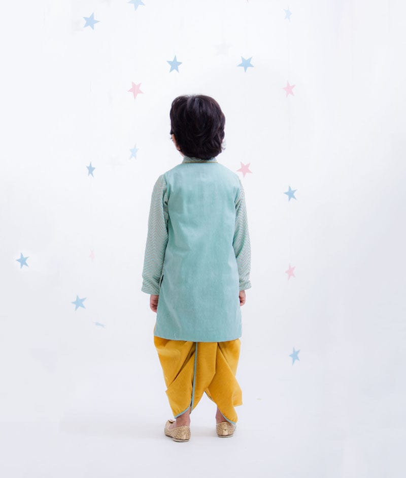 Fayon Kids Blue Zig Zag Gota Kurta with Yellow Dhoti for Boys