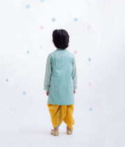 Blue Zig Zag Gota Kurta with Yellow Dhoti for Boys