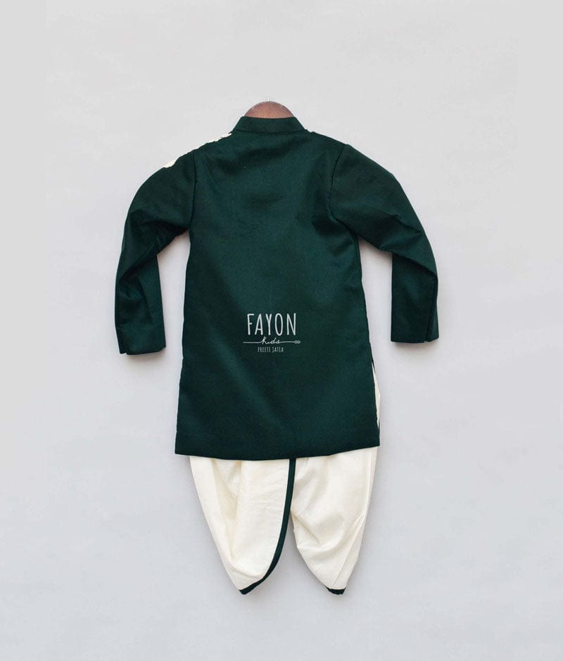 Fayon Kids Bottle Green Embroidery Ajkan with Dhoti for Boys