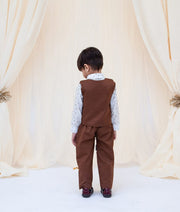 Brown Animals Motifs Waist Coat with Shirt Brown Pant for Boys