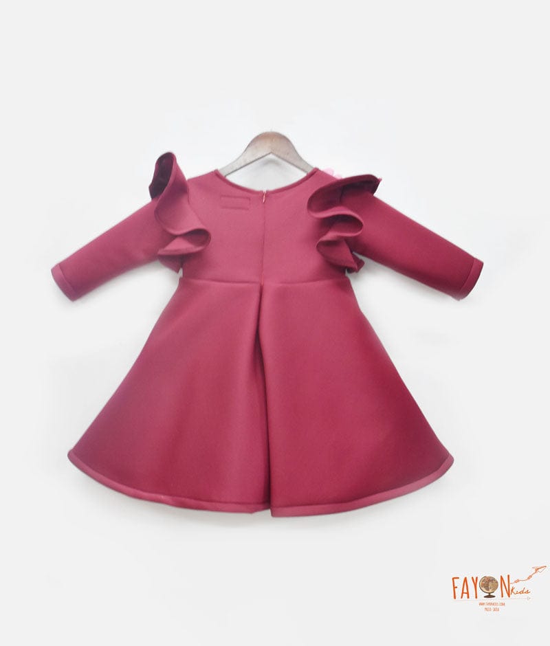 Fayon Kids Burgundy Neoprene Dress for Girls