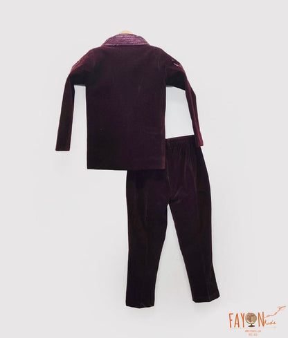 Fayon Kids Burgundy Velvet Coat Shirt Pant for Boys