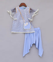 Cornflower Blue Embroidery Dhoti Set for Girls