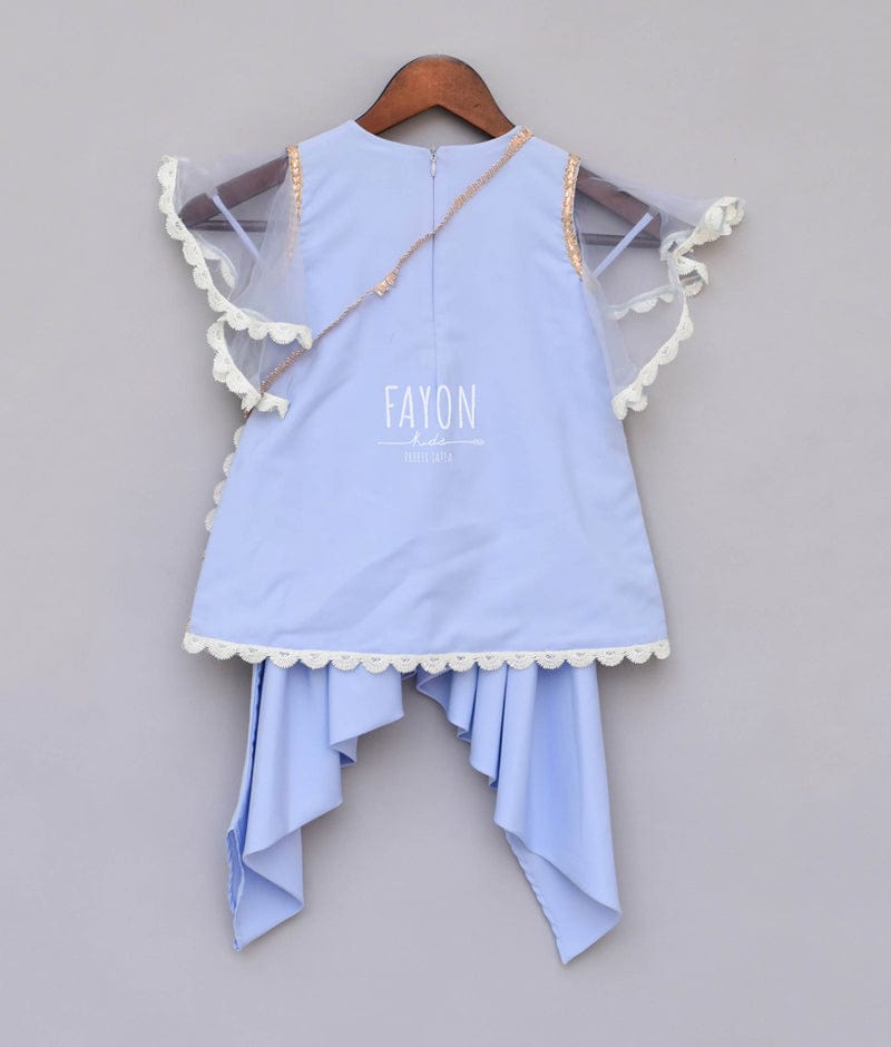 Fayon Kids Cornflower Blue Embroidery Dhoti Set for Girls