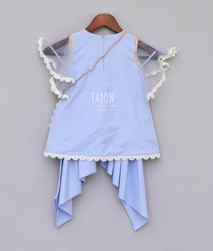 Fayon Kids Cornflower Blue Embroidery Dhoti Set for Girls