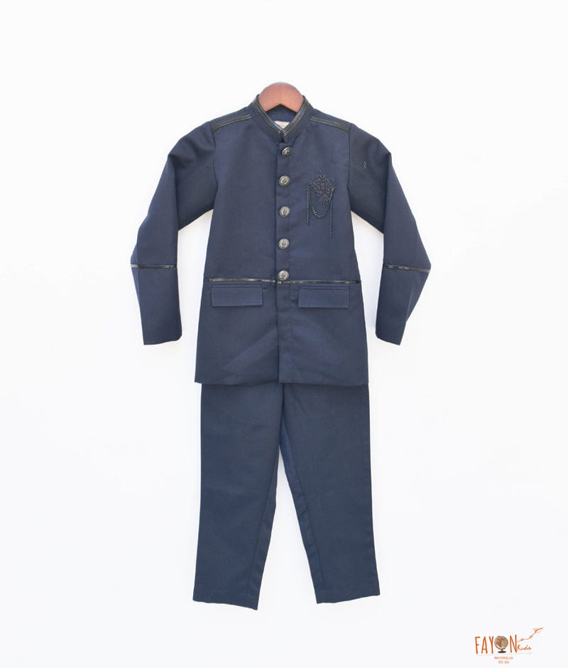 Fayon Kids Dark Blue Coat with Black Metal Buttons with Pant for Boys