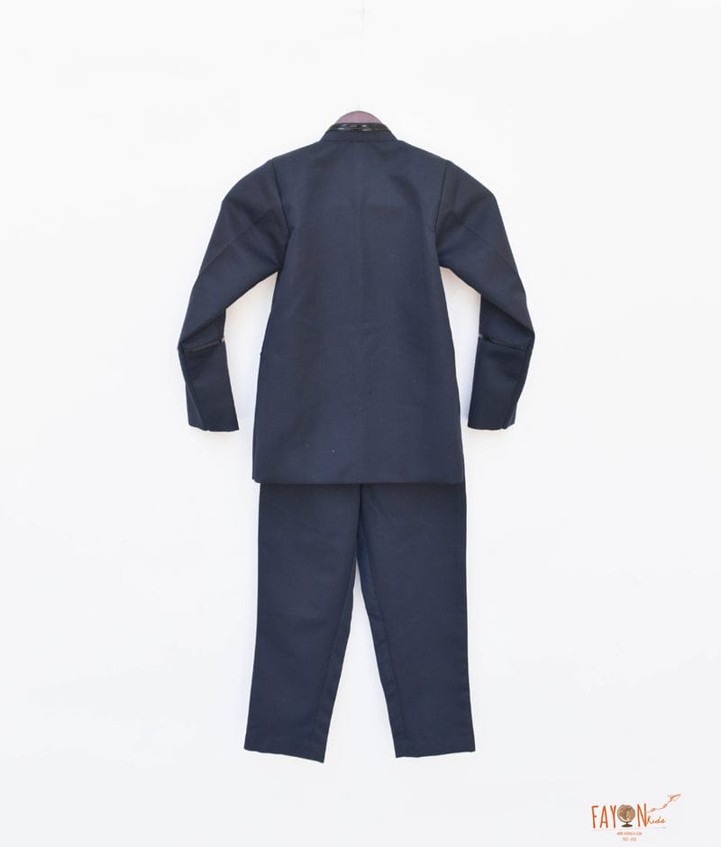 Fayon Kids Dark Blue Coat with Black Metal Buttons with Pant for Boys