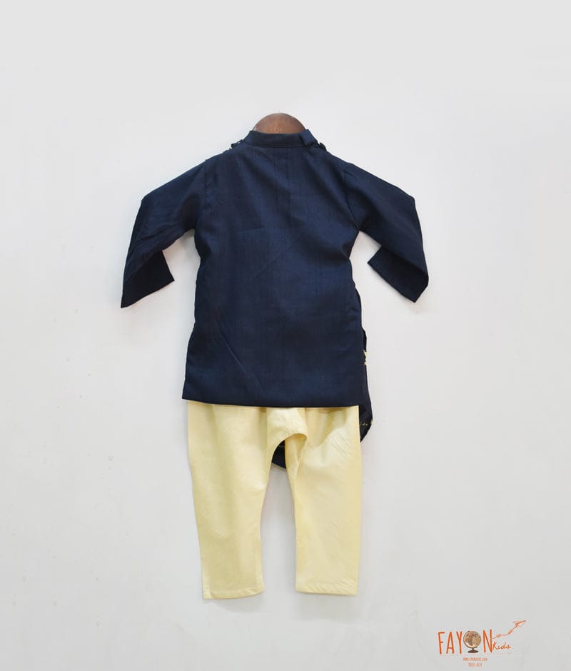 Dark Blue Embroidery Cowl Kurta with Chudidar for Boys