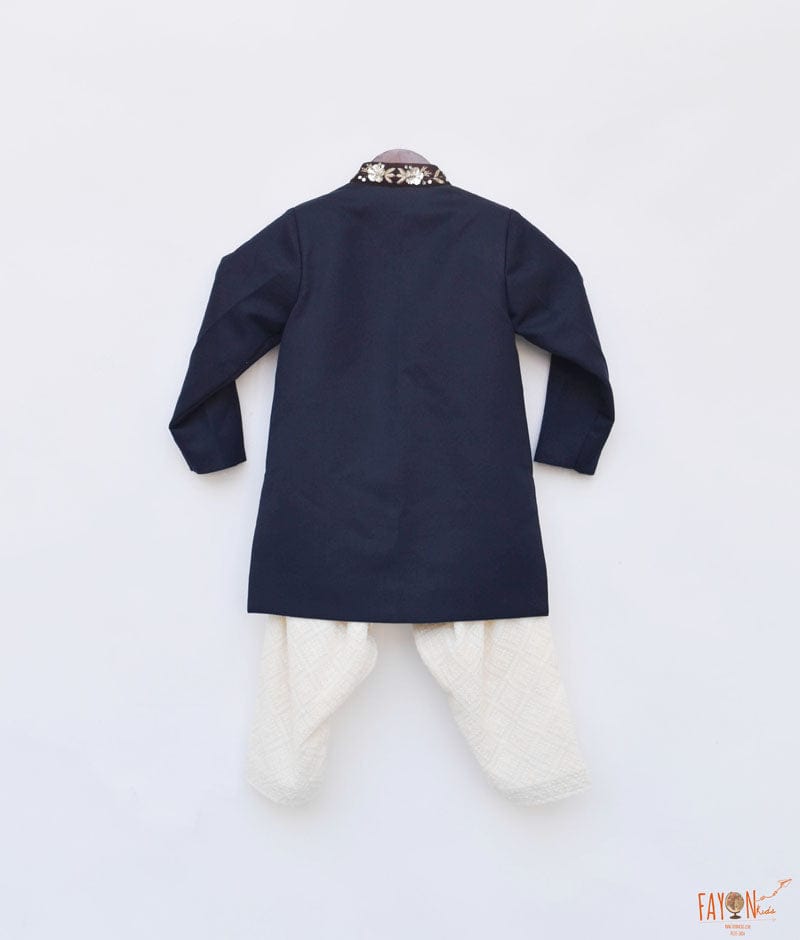 Dark Blue Kurta with Lucknowi Salwar for Boys