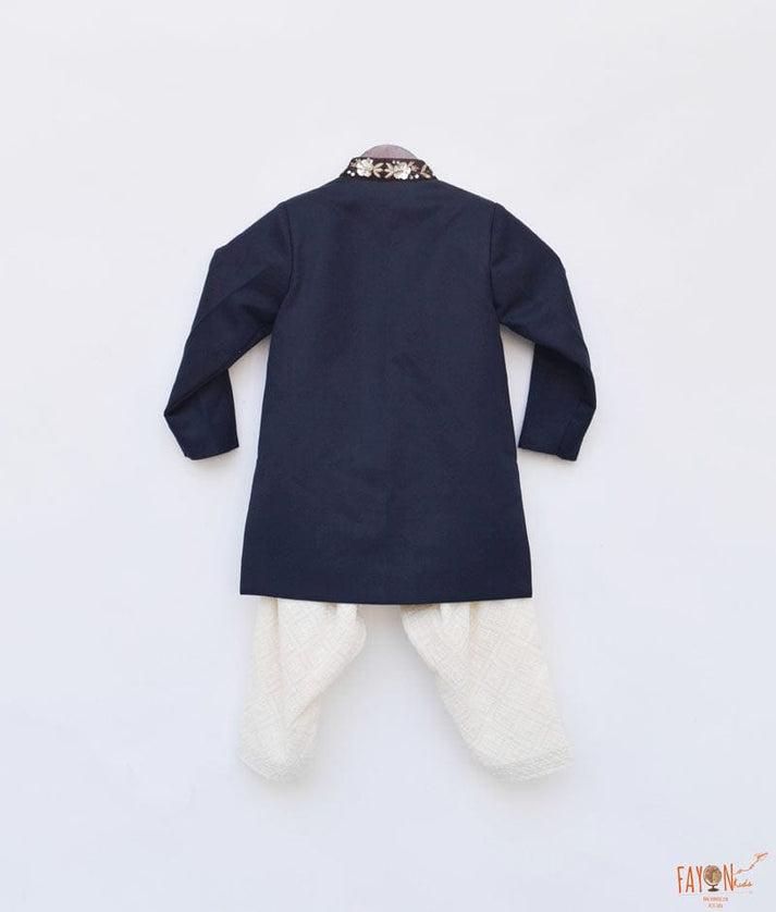 Dark Blue Kurta with Lucknowi Salwar for Boys