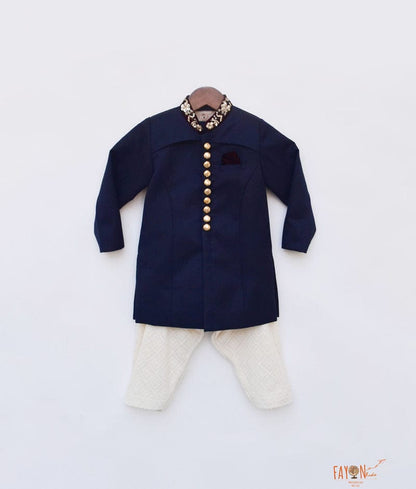 Dark Blue Kurta with Lucknowi Salwar for Boys