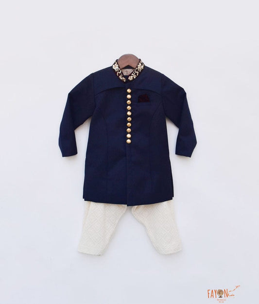 Fayon Kids Dark Blue Kurta with Lucknowi Salwar for Boys