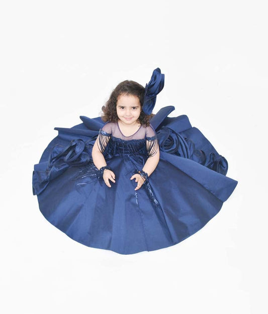 Fayon Kids Dark Blue Silk Gown for Girls