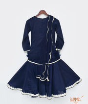Dark Blue Silk Sharara with Kurti Net Dupatta for Girls