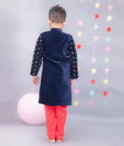 Dark Blue Velvet Achkan with Pant for Boys